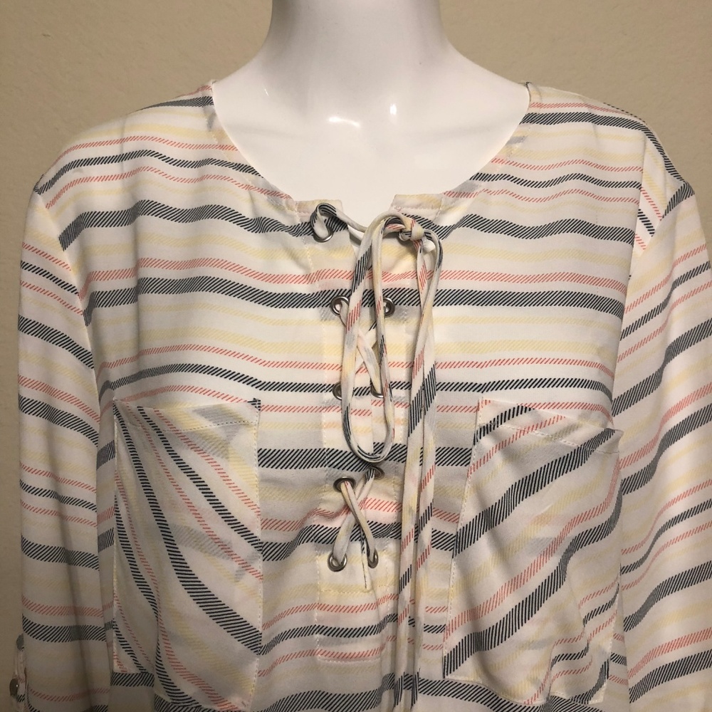 Cato XL stripe lace up popover blouse tunic - Picture 4 of 8